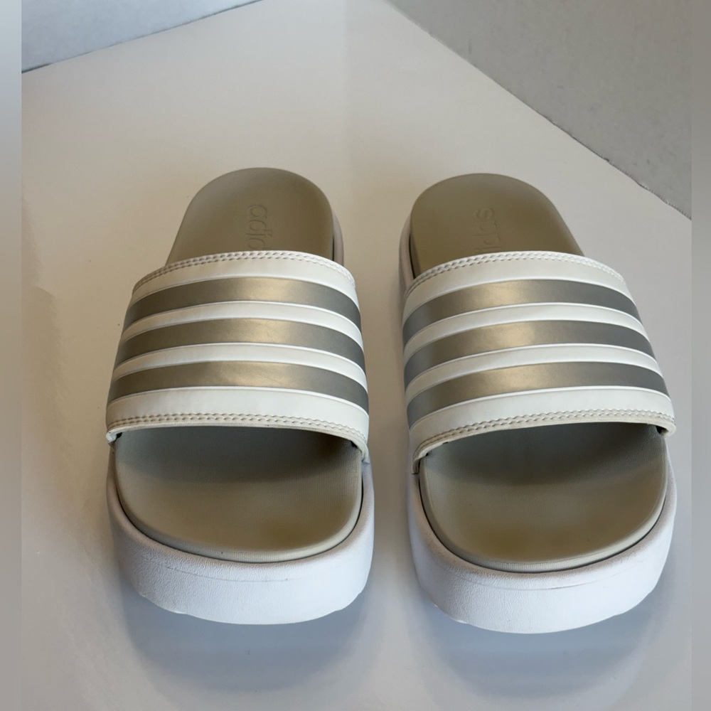 Adidas Adilette Platform Sandal IE9703 Women's 9 White/Metallic Comfort Slides - Picture 15 of 15